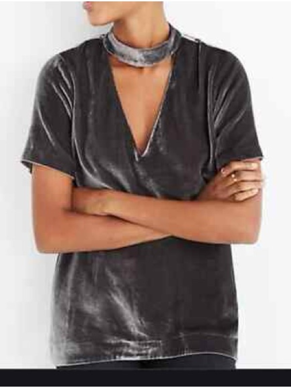 Madewell XS Charcoal Velvet Choker V-Neck Tee